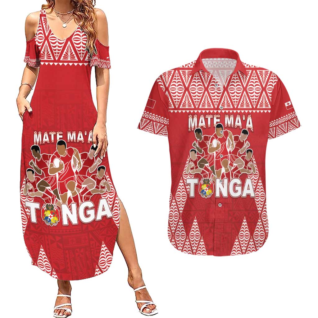Custom Tonga Rugby Couples Matching Summer Maxi Dress and Hawaiian Shirt Tonga Mate Ma'a Take The Lead LT05 Red - Polynesian Pride