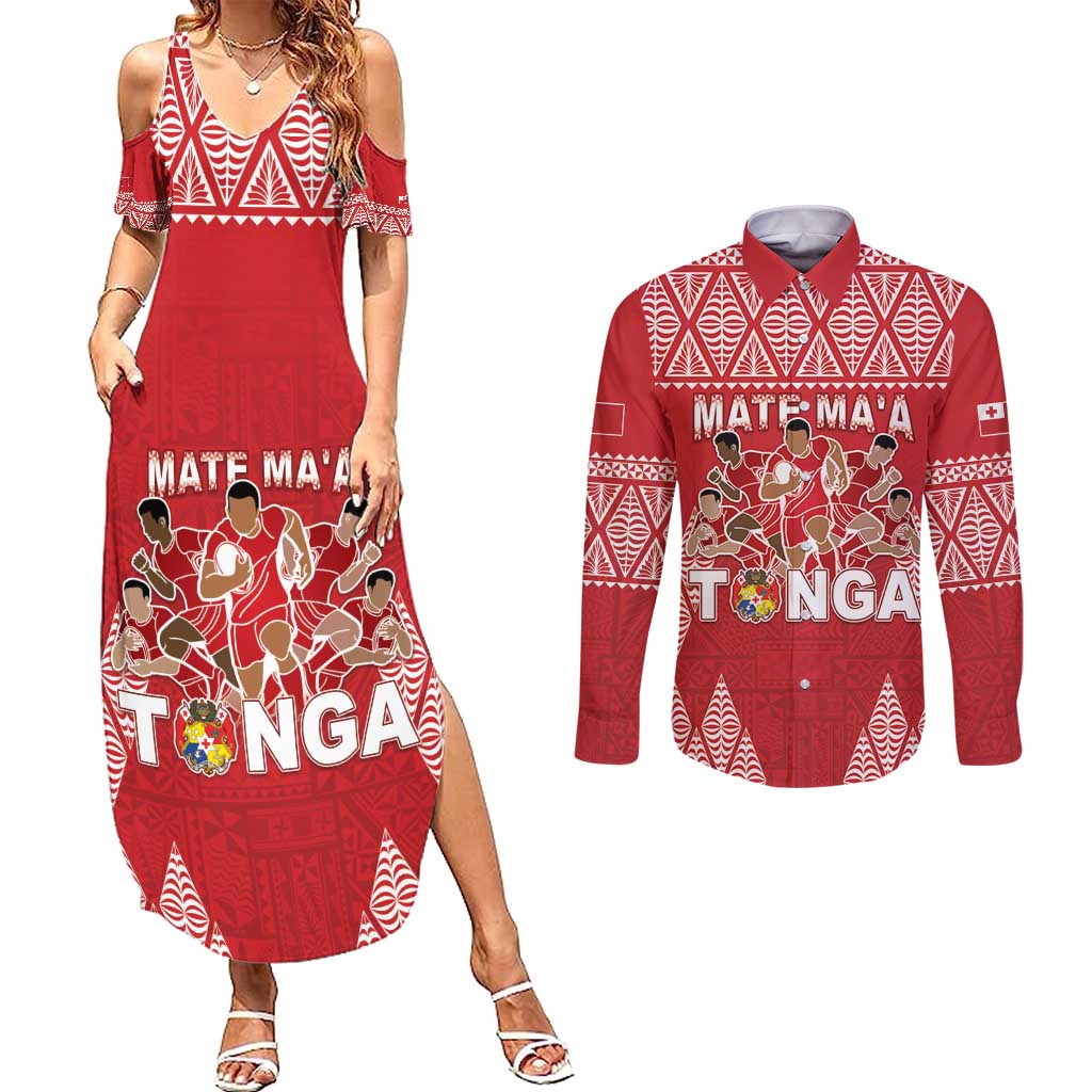 Custom Tonga Rugby Couples Matching Summer Maxi Dress and Long Sleeve Button Shirt Tonga Mate Ma'a Take The Lead