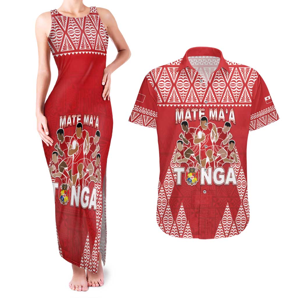 Custom Tonga Rugby Couples Matching Tank Maxi Dress and Hawaiian Shirt Tonga Mate Ma'a Take The Lead LT05 Red - Polynesian Pride