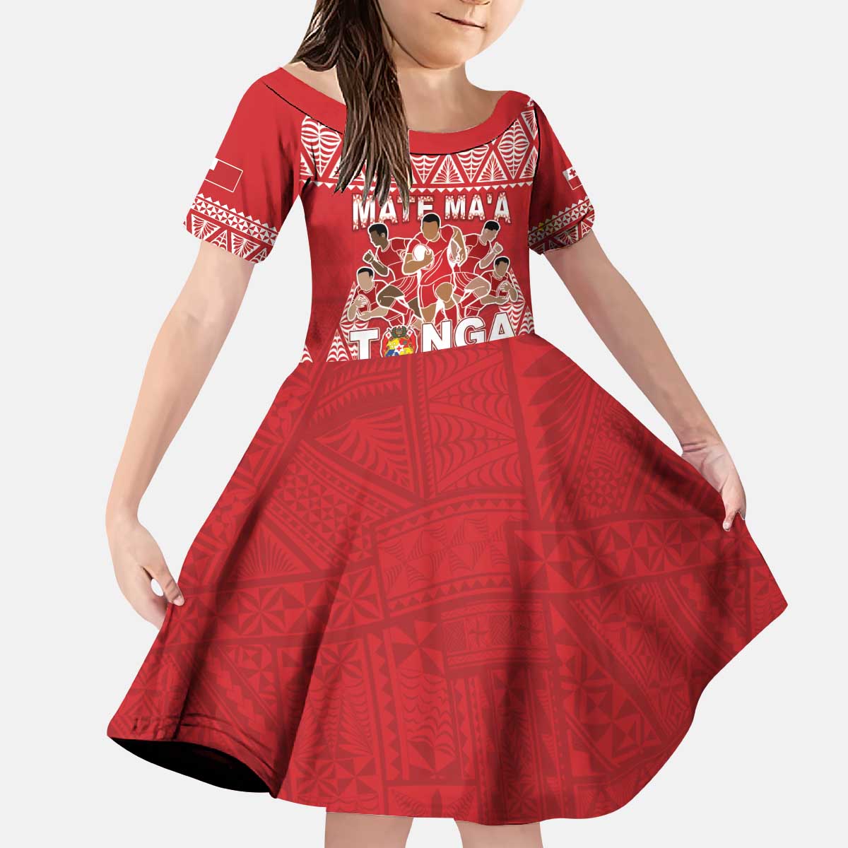 Custom Tonga Rugby Kid Short Sleeve Dress Tonga Mate Ma'a Take The Lead LT05 KID Red - Polynesian Pride