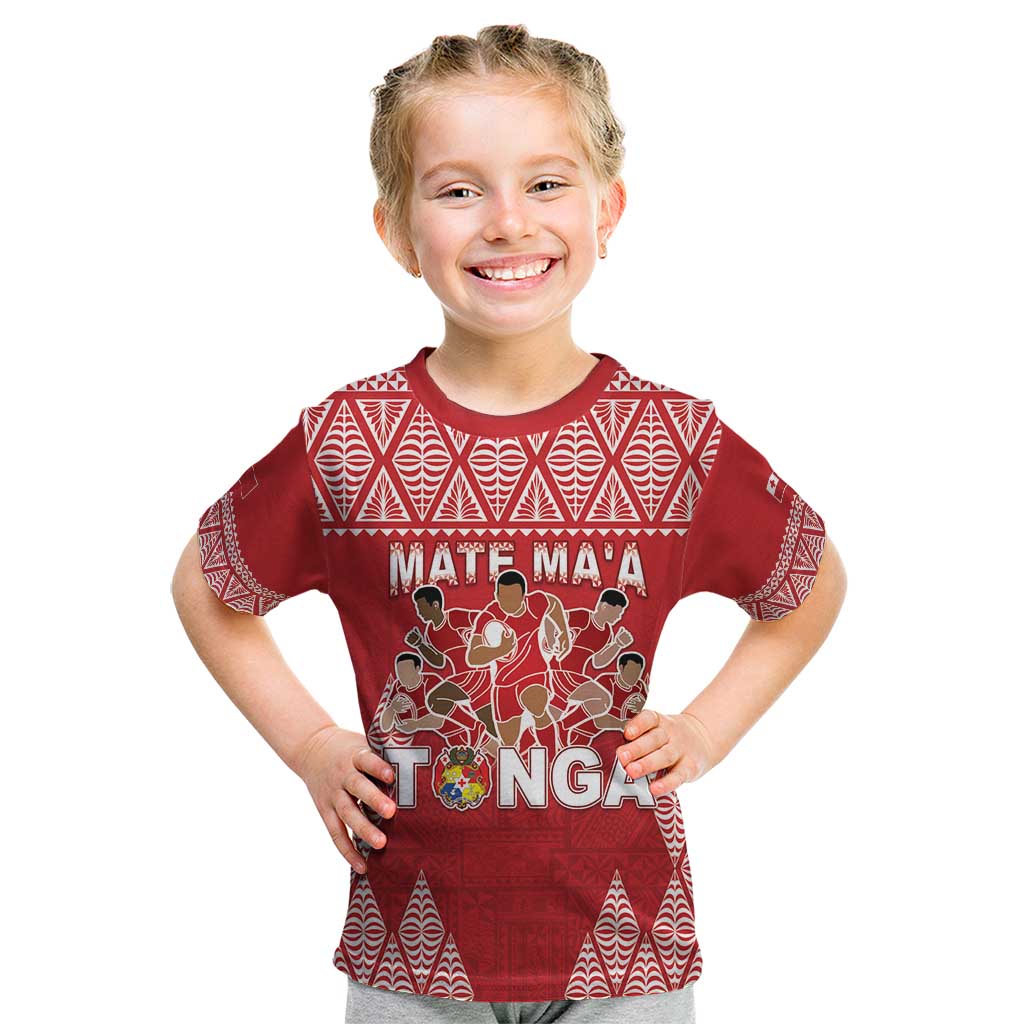 Custom Tonga Rugby Kid T Shirt Tonga Mate Ma'a Take The Lead LT05 Red - Polynesian Pride