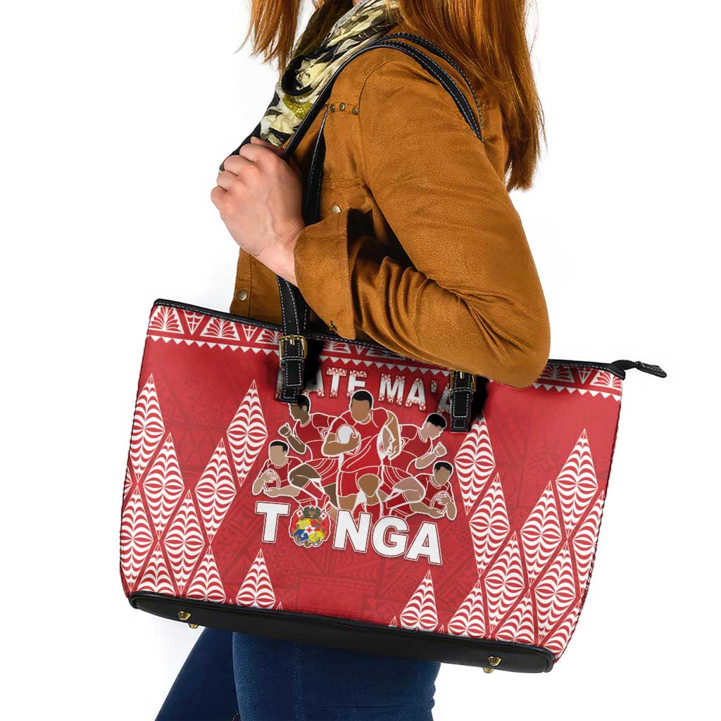Tonga Rugby Leather Tote Bag Tonga Mate Ma'a Take The Lead LT05 Red - Polynesian Pride