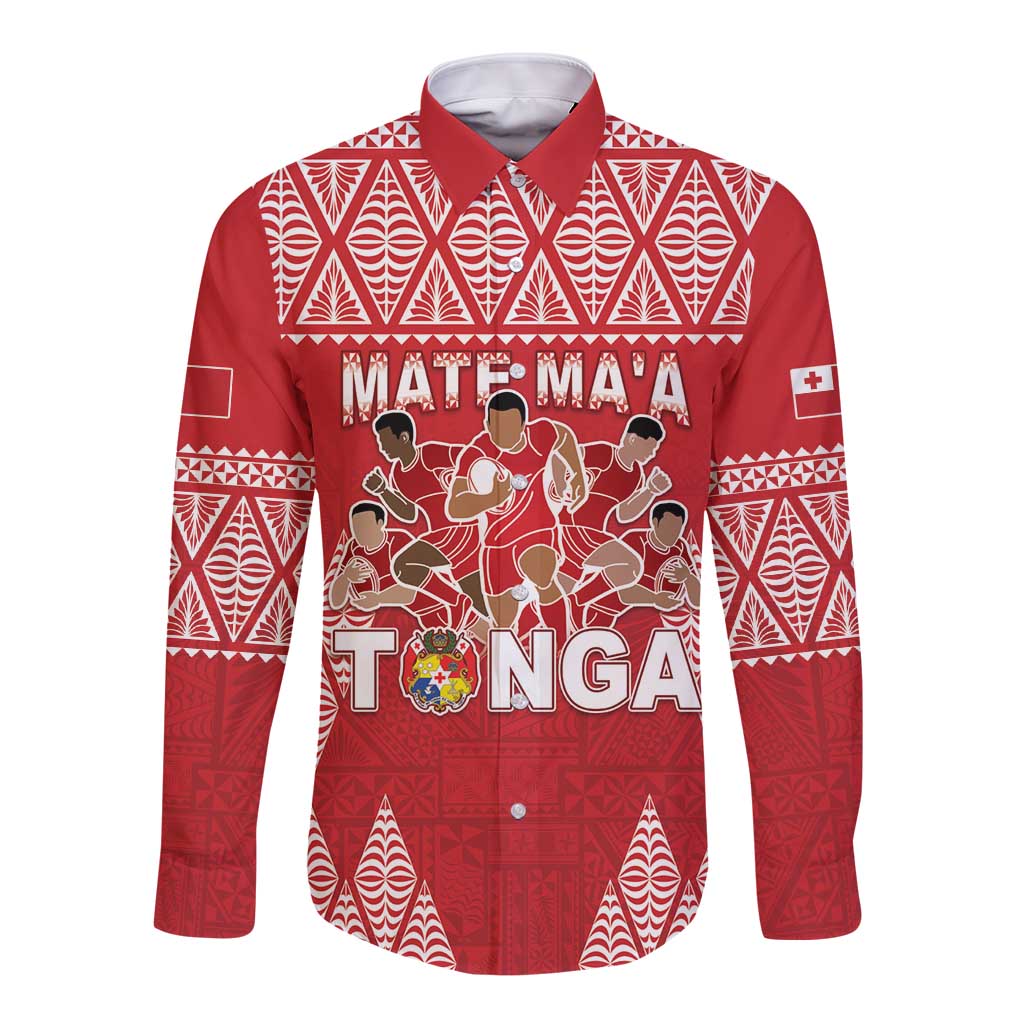 Custom Tonga Rugby Long Sleeve Button Shirt Tonga Mate Ma'a Take The Lead LT05 Unisex Red - Polynesian Pride