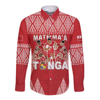 Custom Tonga Rugby Long Sleeve Button Shirt Tonga Mate Ma'a Take The Lead LT05 Unisex Red - Polynesian Pride