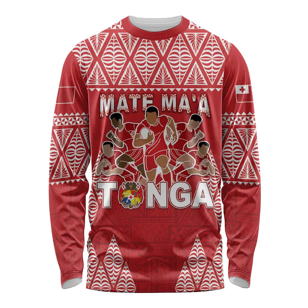 Custom Tonga Rugby Long Sleeve Shirt Tonga Mate Ma'a Take The Lead LT05 Unisex Red - Polynesian Pride