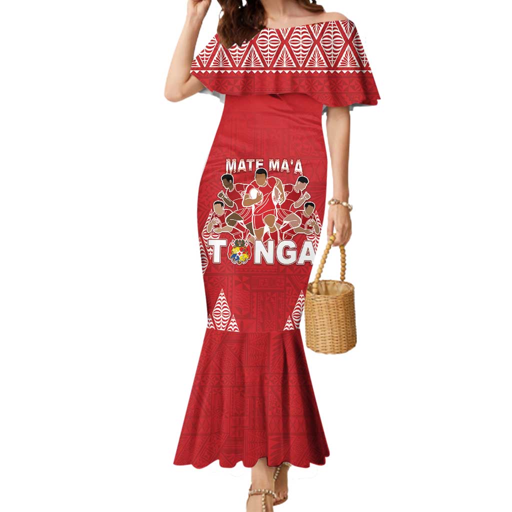 Custom Tonga Rugby Mermaid Dress Tonga Mate Ma'a Take The Lead LT05 Women Red - Polynesian Pride