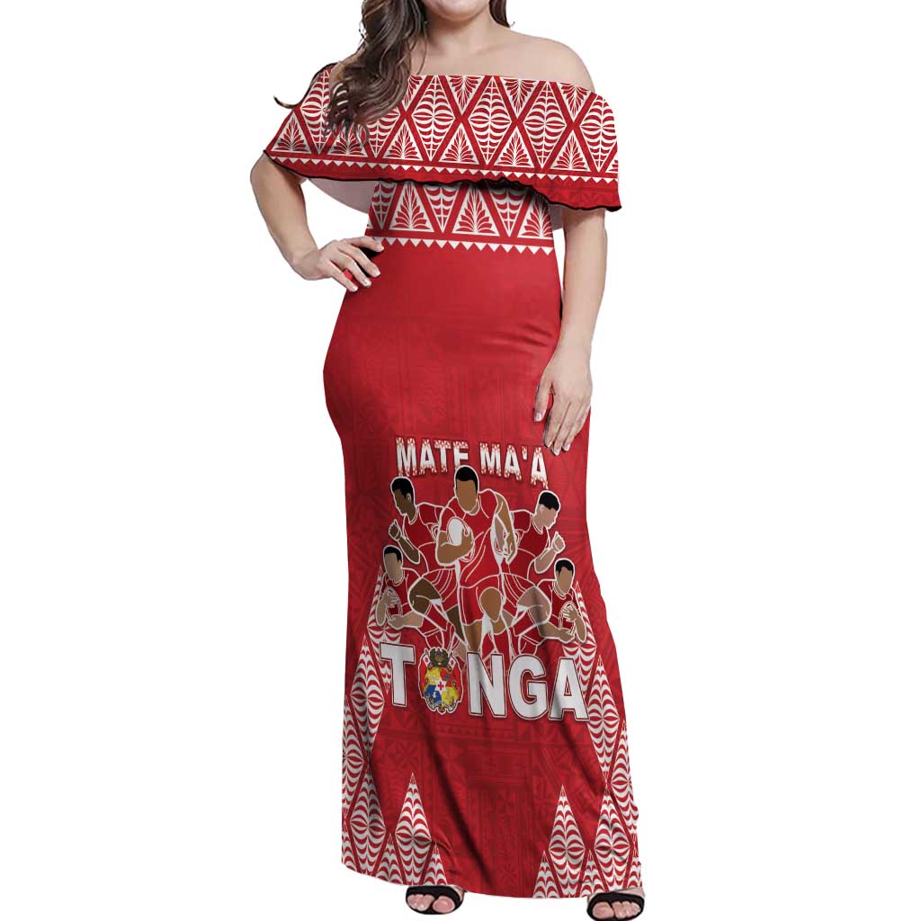 Custom Tonga Rugby Off Shoulder Maxi Dress Tonga Mate Ma'a Take The Lead LT05 Women Red - Polynesian Pride