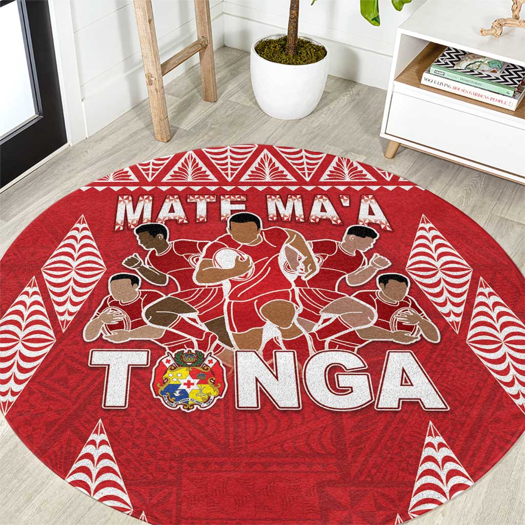 Tonga Rugby Round Carpet Tonga Mate Ma'a Take The Lead LT05 Red - Polynesian Pride