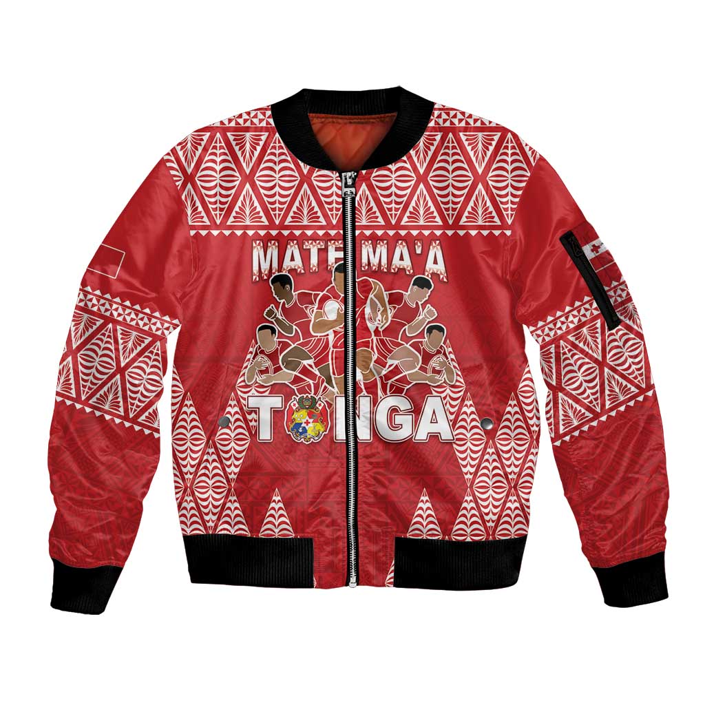 Custom Tonga Rugby Sleeve Zip Bomber Jacket Tonga Mate Ma'a Take The Lead LT05 Unisex Red - Polynesian Pride