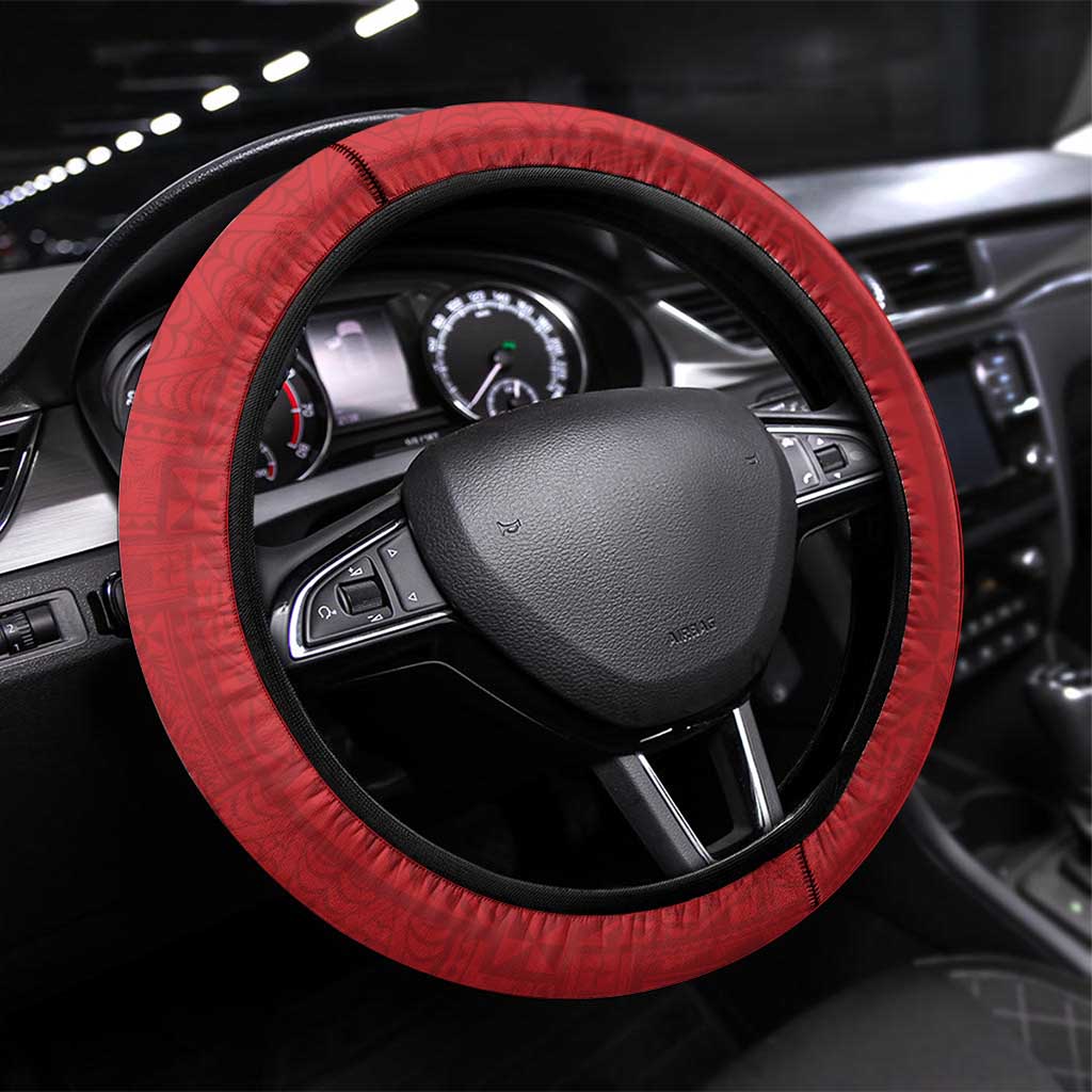Tonga Rugby Steering Wheel Cover Tonga Mate Ma'a Take The Lead LT05 Universal Fit Red - Polynesian Pride