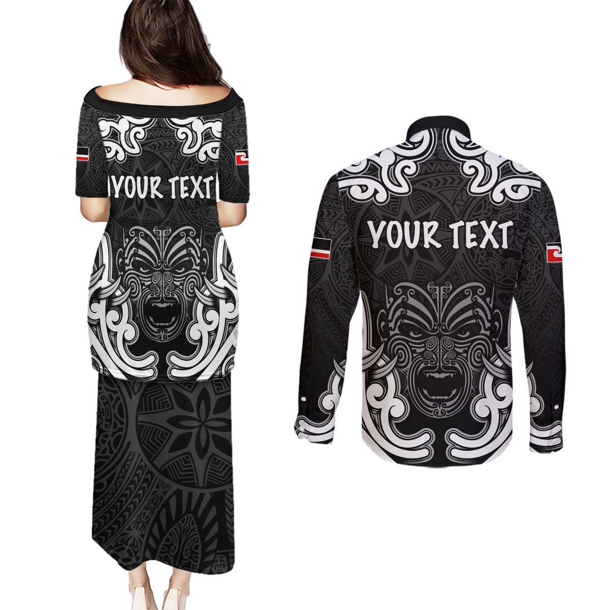 Personalised Aotearoa Couples Matching Puletasi Dress and Long Sleeve Button Shirt Toitu Te Tiriti O Waitangi LT05 - Polynesian Pride