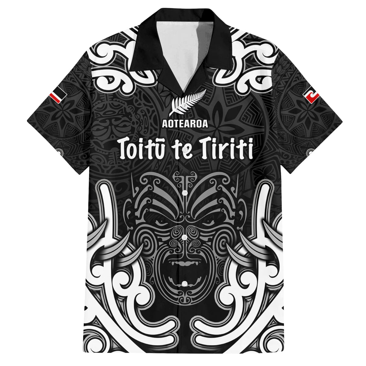 Personalised Aotearoa Family Matching Puletasi Dress and Hawaiian Shirt Toitu Te Tiriti O Waitangi LT05 Dad's Shirt - Short Sleeve Black - Polynesian Pride