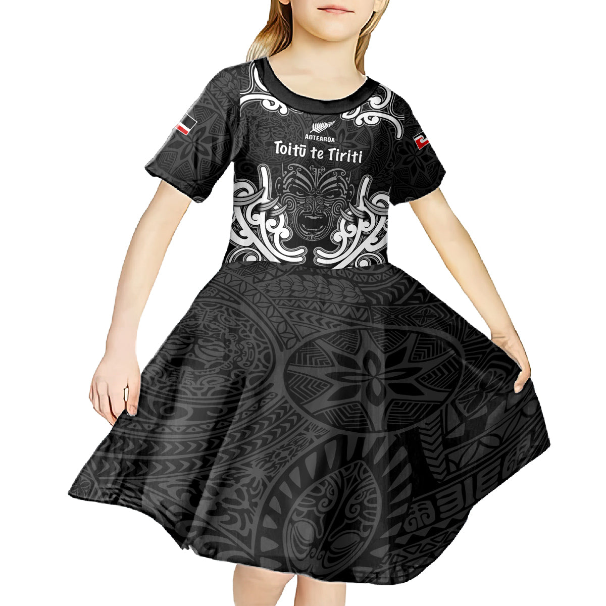 Personalised Aotearoa Kid Short Sleeve Dress Toitu Te Tiriti O Waitangi LT05 - Polynesian Pride