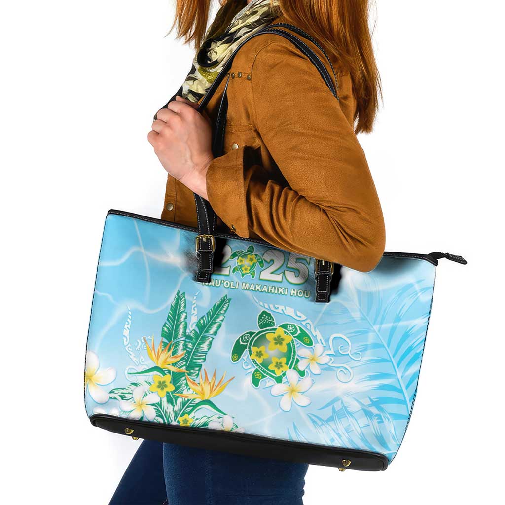 2025 Aloha Hawaii Leather Tote Bag Tropical Flowers And Honu LT05 Blue - Polynesian Pride