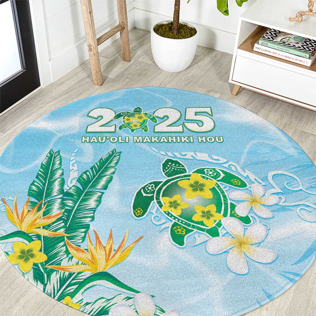 2025 Aloha Hawaii Round Carpet Tropical Flowers And Honu LT05 Blue - Polynesian Pride