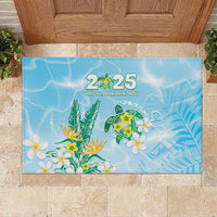 2025 Aloha Hawaii Rubber Doormat Tropical Flowers And Honu LT05 Blue - Polynesian Pride