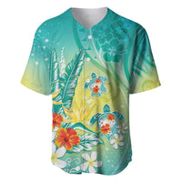Hawaii Honu Baseball Jersey Tropical Flowers Turquoise Gradient LT05 Turquoise - Polynesian Pride