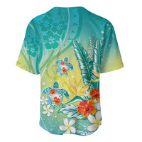 Hawaii Honu Baseball Jersey Tropical Flowers Turquoise Gradient LT05 - Polynesian Pride
