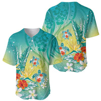 Hawaii Honu Baseball Jersey Tropical Flowers Turquoise Gradient LT05 - Polynesian Pride