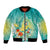 Hawaii Honu Bomber Jacket Tropical Flowers Turquoise Gradient