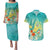 Hawaii Honu Couples Matching Puletasi and Hawaiian Shirt Tropical Flowers Turquoise Gradient
