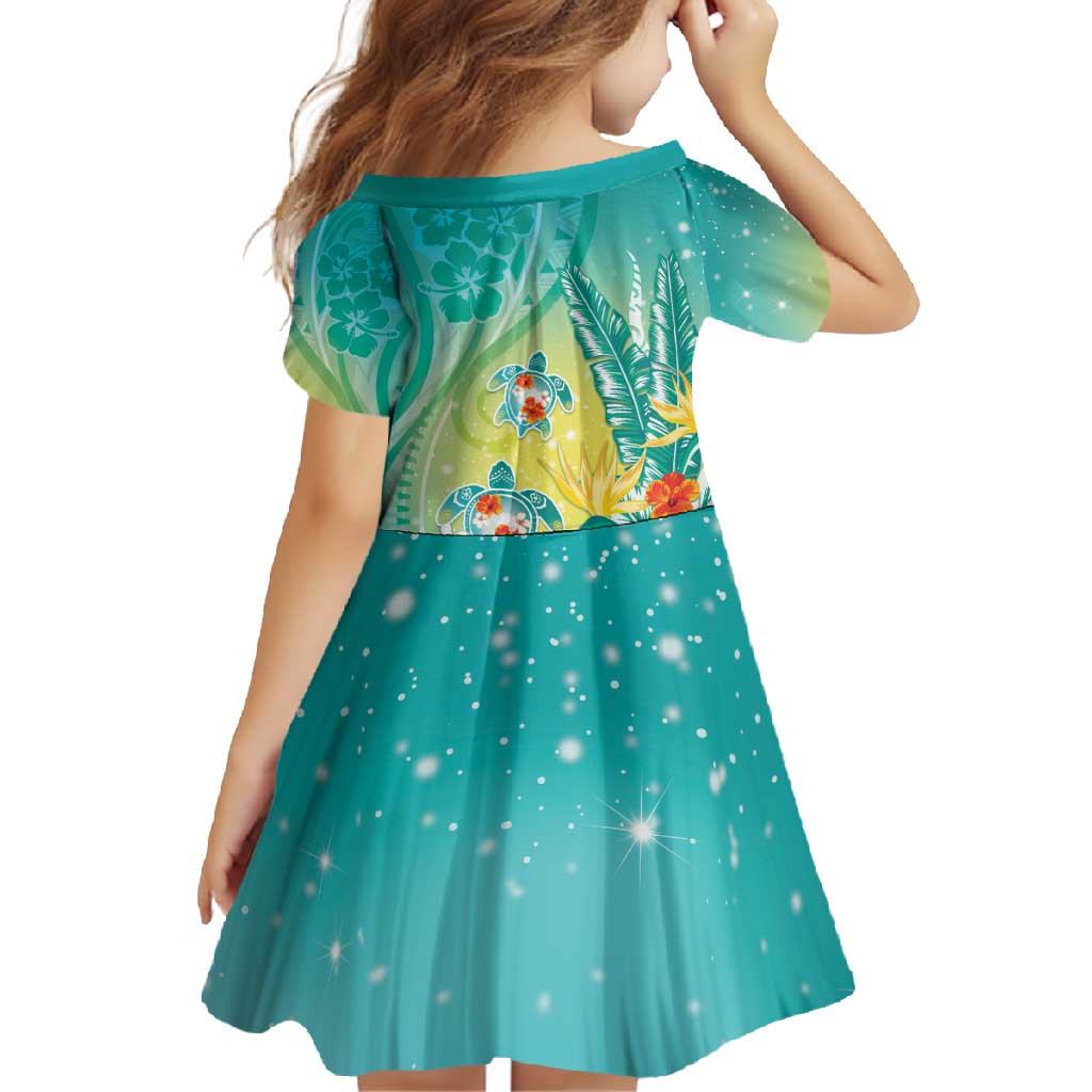 Hawaii Honu Family Matching Mermaid Dress and Hawaiian Shirt Tropical Flowers Turquoise Gradient