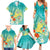 Hawaii Honu Family Matching Summer Maxi Dress and Hawaiian Shirt Tropical Flowers Turquoise Gradient