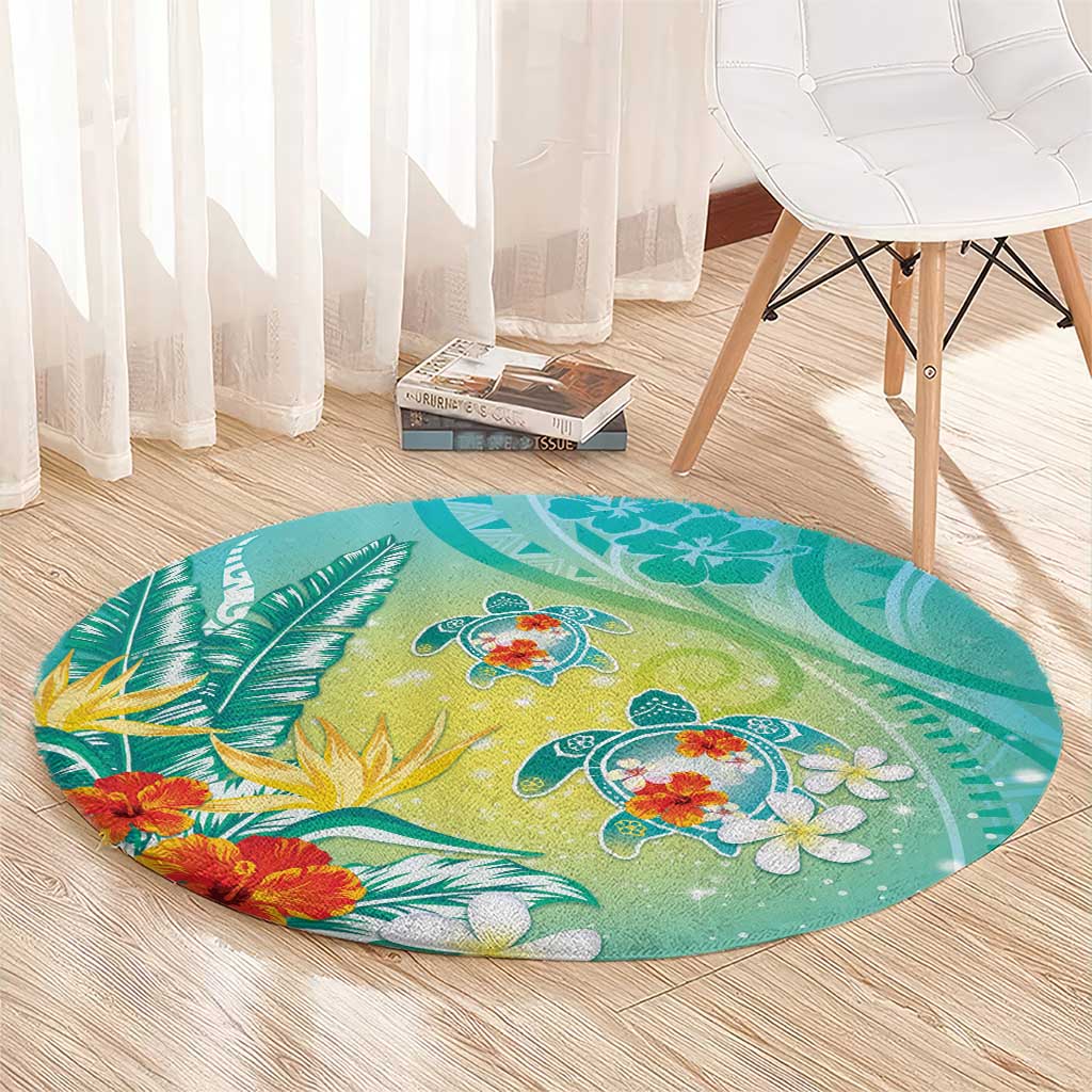 Hawaii Honu Round Carpet Tropical Flowers Turquoise Gradient LT05 - Polynesian Pride