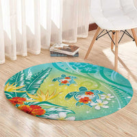 Hawaii Honu Round Carpet Tropical Flowers Turquoise Gradient LT05 - Polynesian Pride