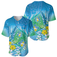 Hawaii Honu Baseball Jersey Tropical Flowers Blue Gradient LT05 - Polynesian Pride
