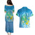Hawaii Honu Couples Matching Puletasi and Hawaiian Shirt Tropical Flowers Blue Gradient
