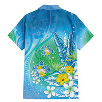 Hawaii Honu Family Matching Mermaid Dress and Hawaiian Shirt Tropical Flowers Blue Gradient