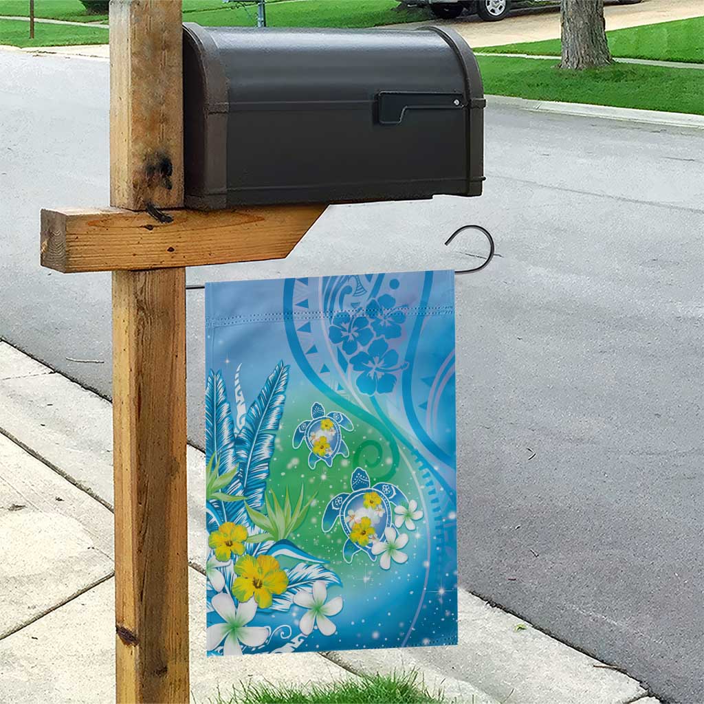 Hawaii Honu Garden Flag Tropical Flowers Blue Gradient