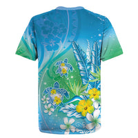 Hawaii Honu Rugby Jersey Tropical Flowers Blue Gradient
