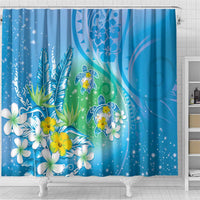 Hawaii Honu Shower Curtain Tropical Flowers Blue Gradient