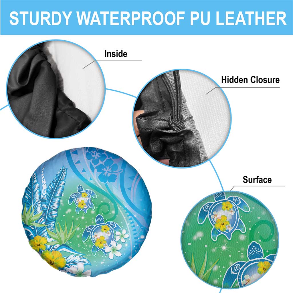 Hawaii Honu Spare Tire Cover Tropical Flowers Blue Gradient