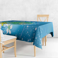 Hawaii Honu Tablecloth Tropical Flowers Blue Gradient