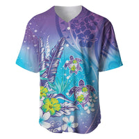 Hawaii Honu Baseball Jersey Tropical Flowers Purple Gradient LT05 Purple - Polynesian Pride