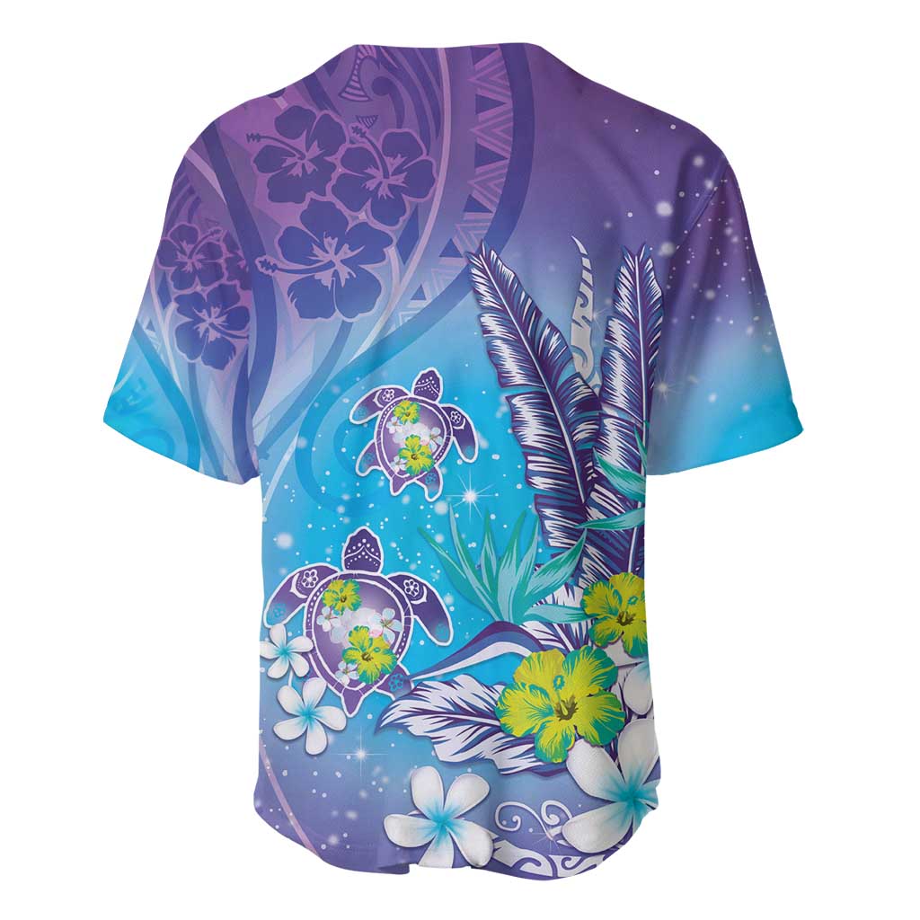 Hawaii Honu Baseball Jersey Tropical Flowers Purple Gradient LT05 - Polynesian Pride