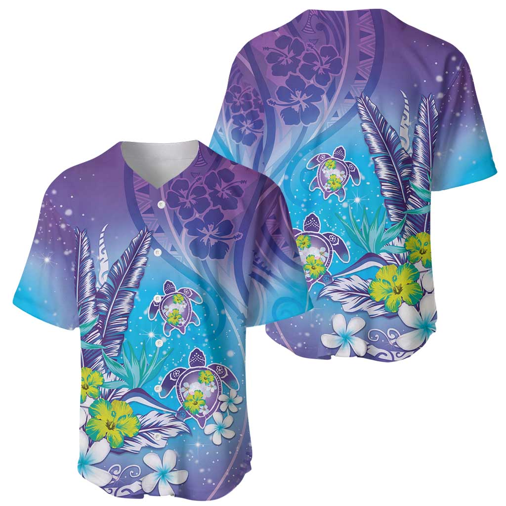 Hawaii Honu Baseball Jersey Tropical Flowers Purple Gradient LT05 - Polynesian Pride