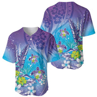 Hawaii Honu Baseball Jersey Tropical Flowers Purple Gradient LT05 - Polynesian Pride