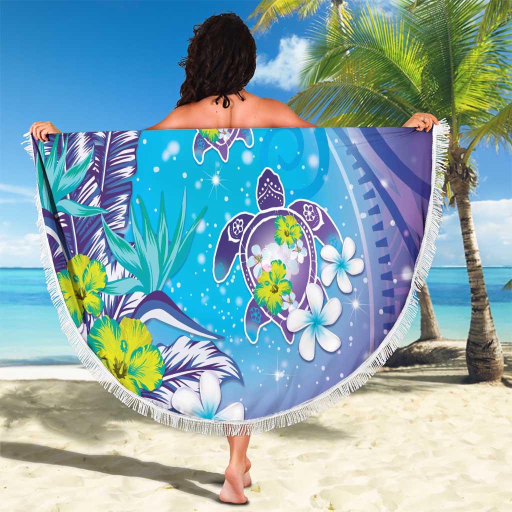 Hawaii Honu Beach Blanket Tropical Flowers Purple Gradient