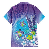 Hawaii Honu Family Matching Puletasi and Hawaiian Shirt Tropical Flowers Purple Gradient