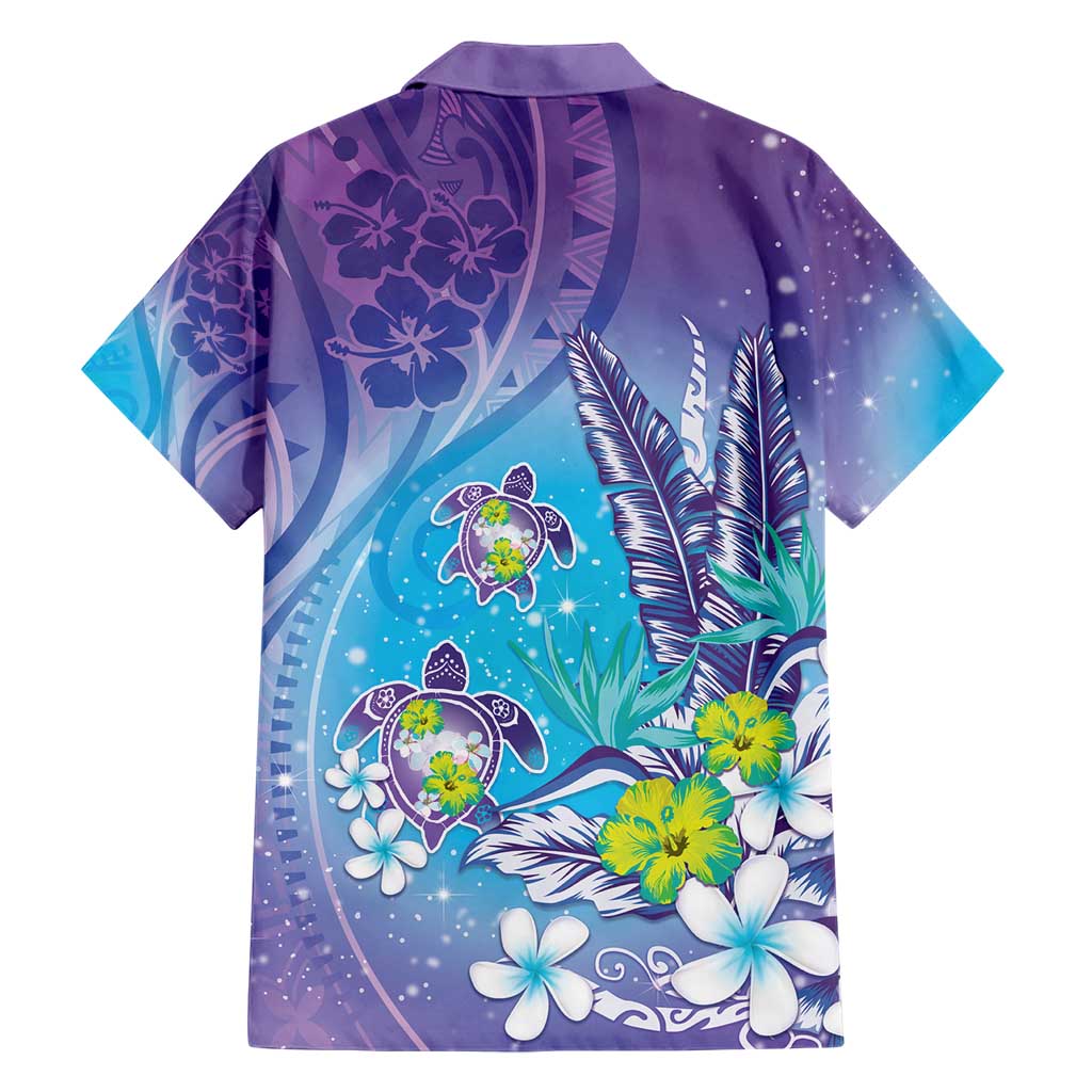 Hawaii Honu Hawaiian Shirt Tropical Flowers Purple Gradient