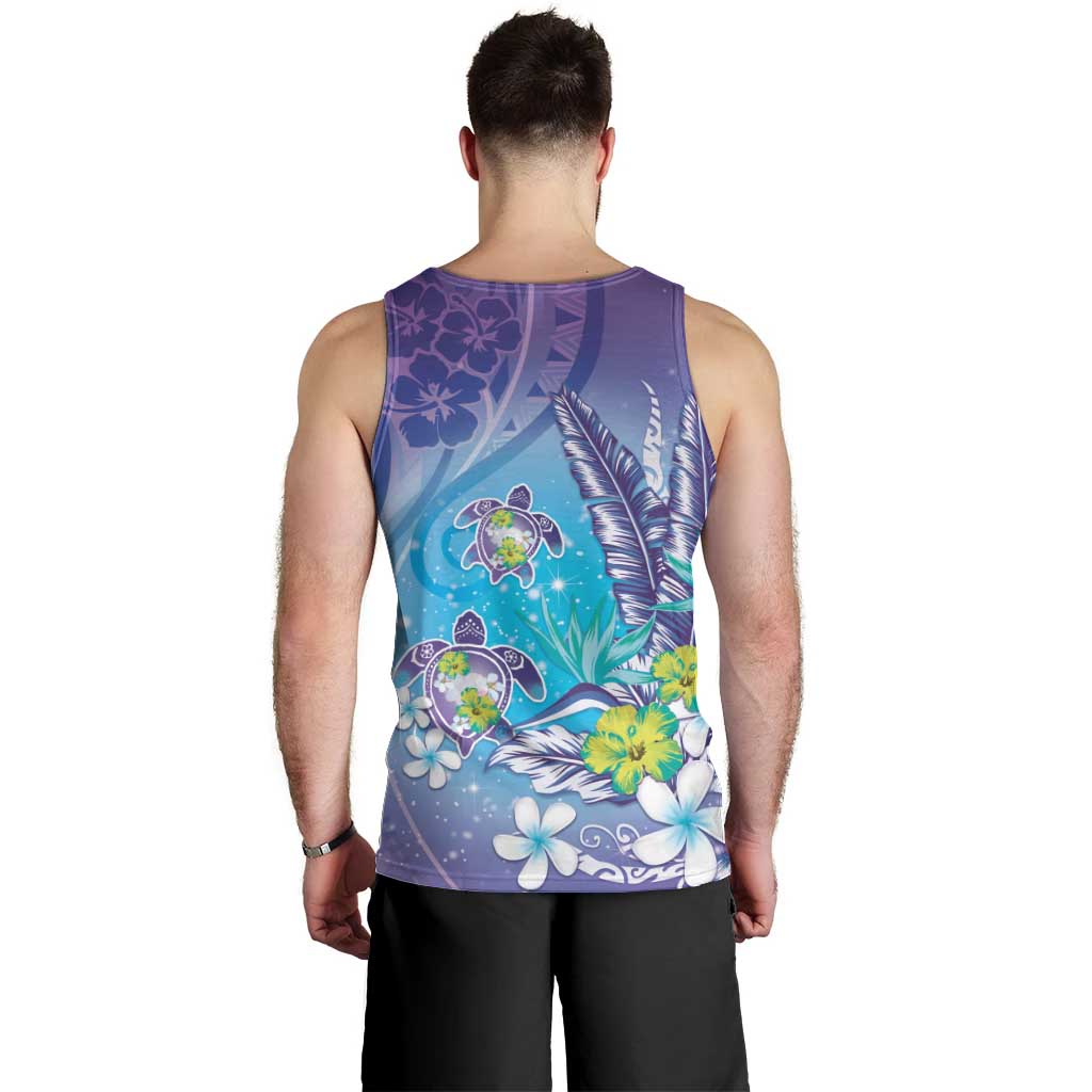 Hawaii Honu Men Tank Top Tropical Flowers Purple Gradient