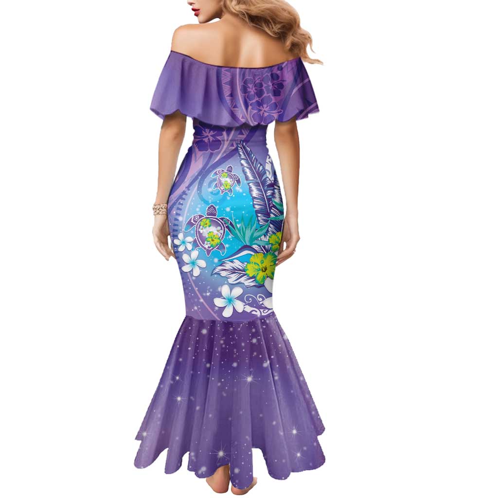 Hawaii Honu Mermaid Dress Tropical Flowers Purple Gradient LT05 - Polynesian Pride