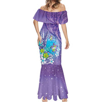 Hawaii Honu Mermaid Dress Tropical Flowers Purple Gradient LT05 - Polynesian Pride