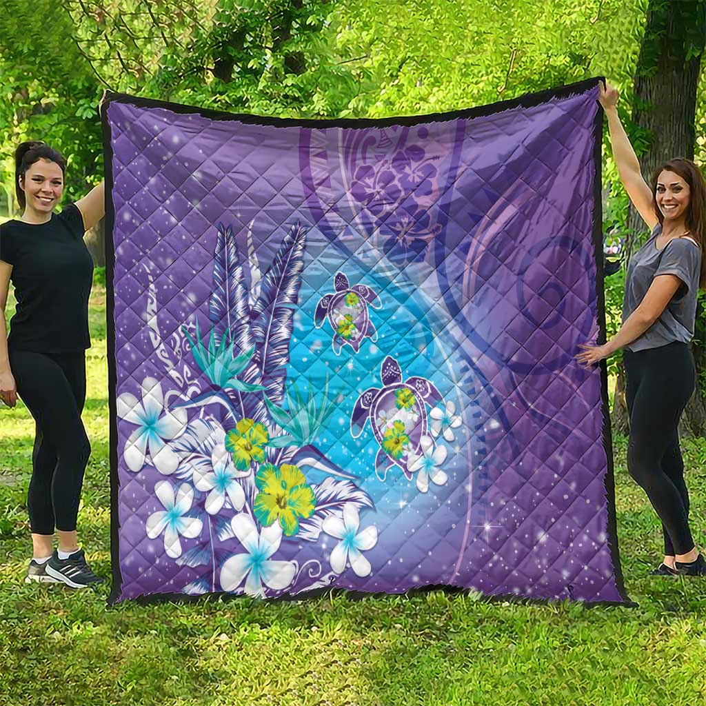 Hawaii Honu Quilt Tropical Flowers Purple Gradient