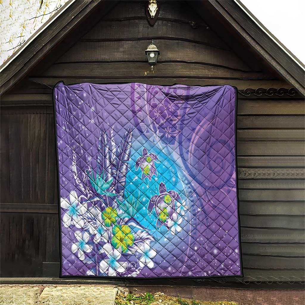 Hawaii Honu Quilt Tropical Flowers Purple Gradient
