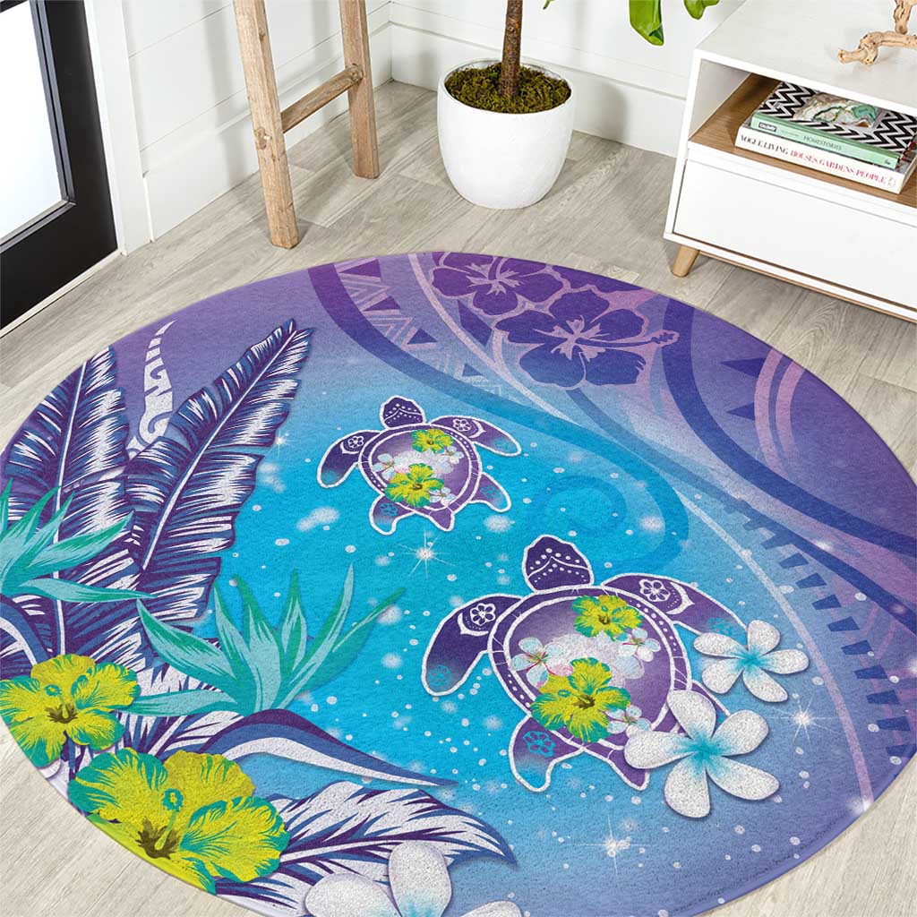 Hawaii Honu Round Carpet Tropical Flowers Purple Gradient LT05 Purple - Polynesian Pride